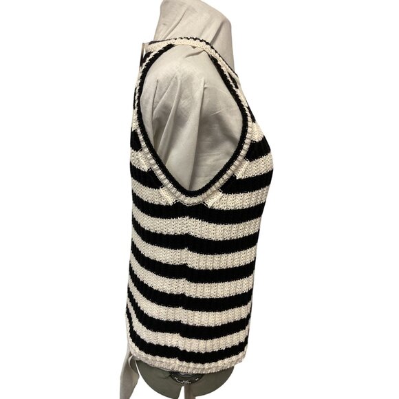 A New Day Black & White Stripe Knit Tank Top Sleeveless Lightweight Size L - Picture 3 of 5